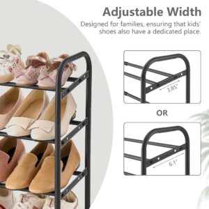 Gewudraw 4-Tier Shoe Rack Expandable, Width Adjustable Shoe Shelf Storage Organizer, 41.53'' Metal Standing Shoe Rack for Bedroom Entryway Closet, Holds up to 24 Pairs Shoes, Black