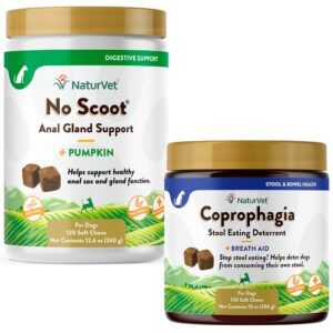 naturvet – coprophagia stool eating deterrent – deters dogs from consuming stool – 130 soft chews & no scoot for dogs - 120 soft chews - supports healthy anal gland & bowel function