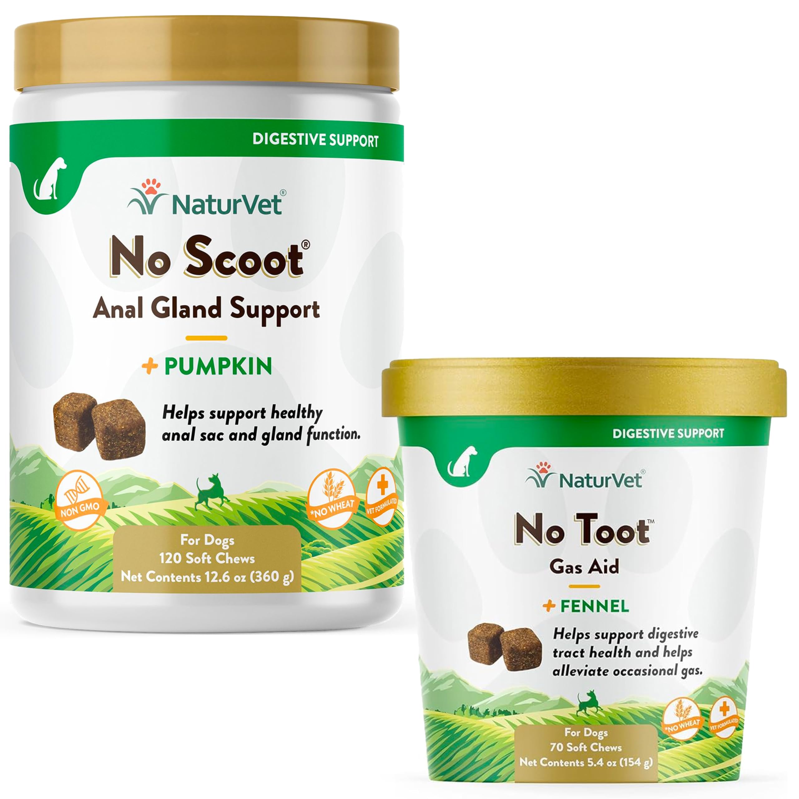 NaturVet – No Toot Gas Aid For Dogs – 70 Soft Chews | Alleviates Intestinal Gas | Helps Reduce Stool & Urine Odors | & No Scoot for Dogs - 120 Soft Chews - Supports Healthy Anal Gland & Bowel Function