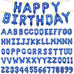 [85 pcs] personalized name happy birthday balloons letters kit, diy custom name birthday banner, 2 sets a- z & 0-9 16'' letters and numbers with 2 led light for birthday party decorations (blue)