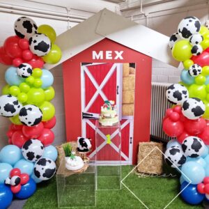 138Pcs Cow Balloon Arch Garland Kit Farm Animals Party Decorations Red Yellow Blue Green Animal Print Balloons for Farmhouse Barn Birthday Country Western Cowboy Baby Shower Party Supplies