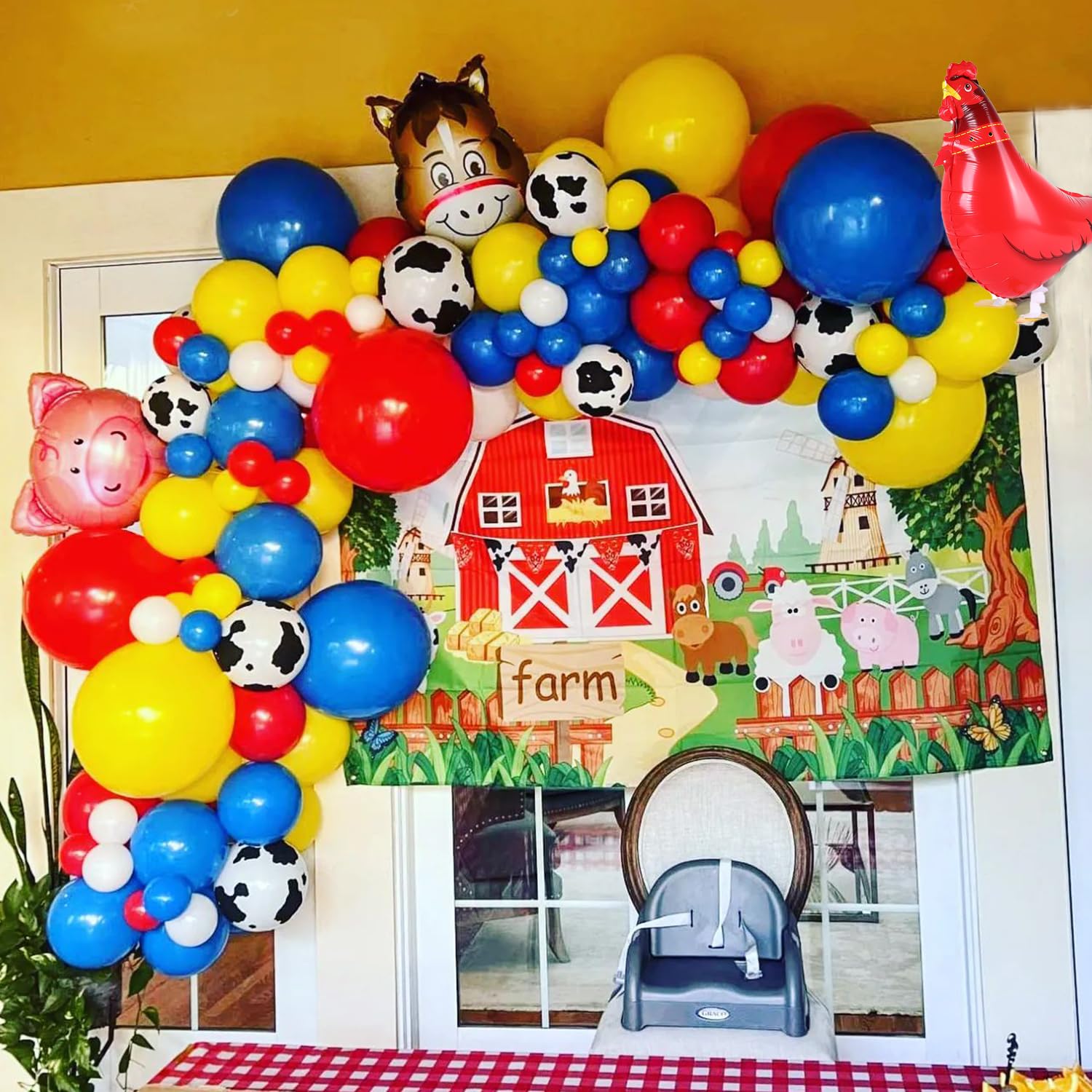 138Pcs Cow Balloon Arch Garland Kit Farm Animals Party Decorations Red Yellow Blue Green Animal Print Balloons for Farmhouse Barn Birthday Country Western Cowboy Baby Shower Party Supplies