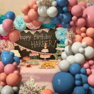 Dusty Pink Blue Balloon Arch Kit, Slate Blue Pink Sand White Balloon Garland Kit, Blush Nude Cream Balloons for Baby Shower Birthday Christening Baptism Boho Bridal Shower Anniversary Party Decoration