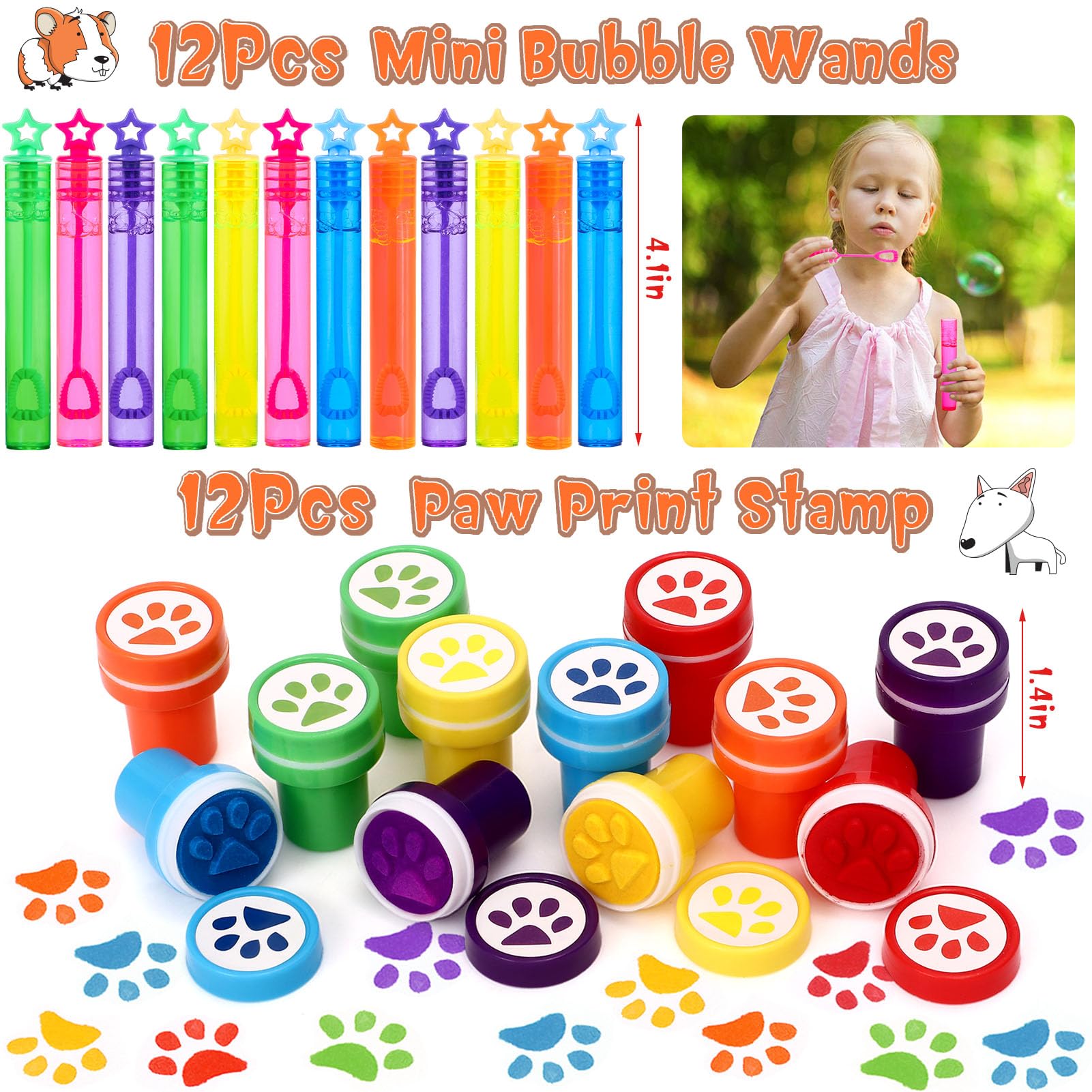 Winrayk 132Pcs Puppy Dog Party Favors Birthday Supplies Straws Dog Figures Necklace Paw Print Stamp Bubble Wand Bracelet Dog Paw Stickers Kids Boys Girls Puppy Party Favors Dog Birthday Party Supplies