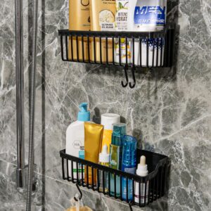 ATA HOME Shower Caddy Bathroom Shelves, Black Hanging Shower Organizer, 2-Pack Large Capacity No Drilling Easy Installation with Adhesive, Shower Shelf for Inside Shower ABS