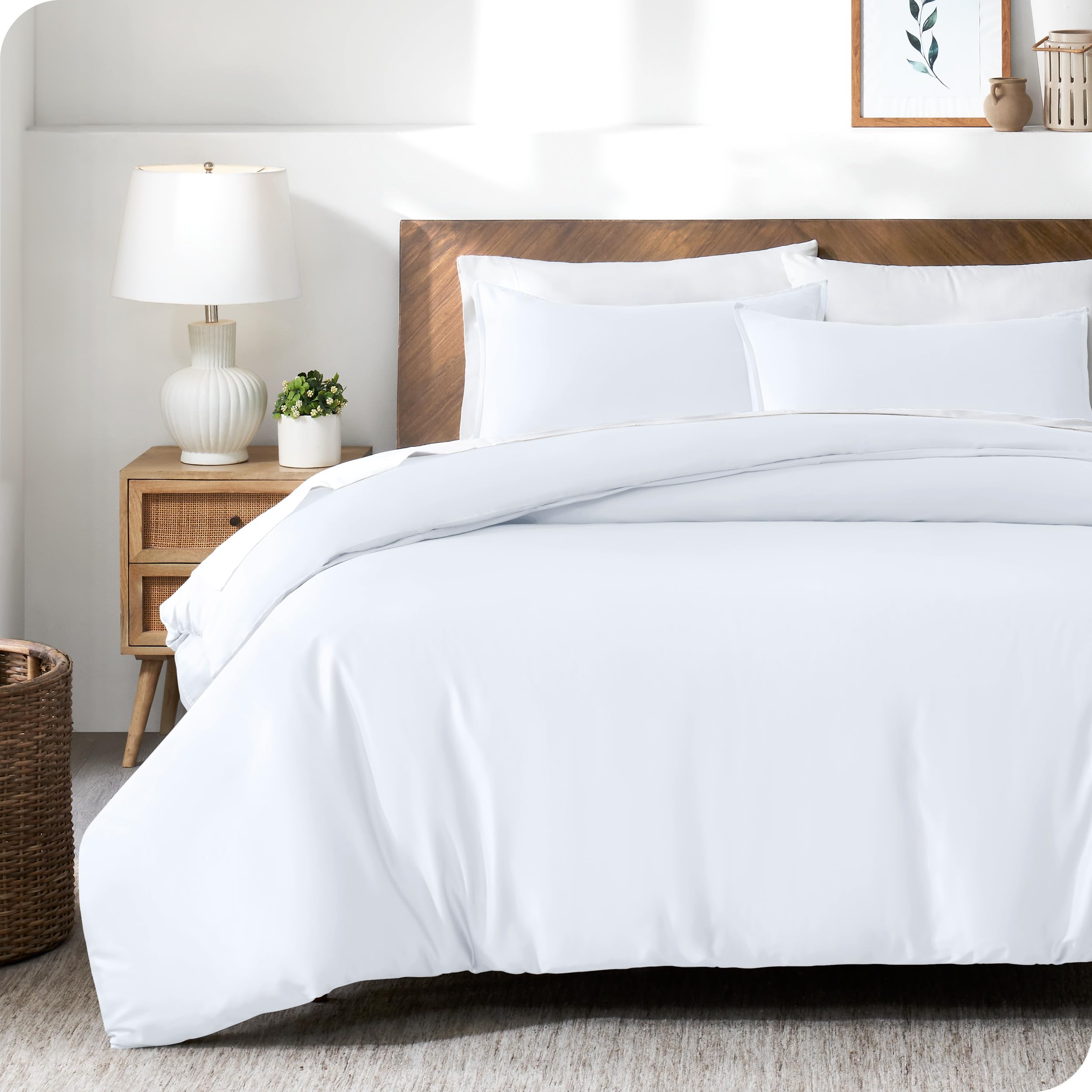 Bare Home Tencel Duvet Cover Set - Lyocell Derived from Eucalyptus - Full/Queen Size - Ultra Soft 3 Piece Bedding Duvet Cover & Pillow Shams (Full/Queen, White)