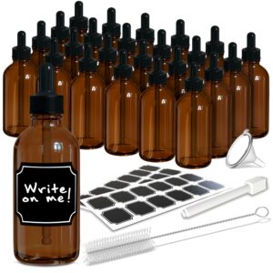 nevlers 24 pack amber glass dropper bottle 4 oz | amber dropper bottle with dropper for oil | leakproof tincture bottles with dropper | glass eye dropper bottle | essential oil bottles with dropper