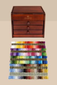 dmc petite decorative wooden chest with 120 skeins of embroidery thread essentials assortment pack