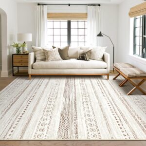 Area Rug Living Room Rugs - 5x7 Washable Boho Farmhouse Bohemian Neutral Large Rug Moroccan Geometric Soft No Slip Indoor Rug Thin Floor Carpet for Bedroom Under Dining Table Home Office - Brown