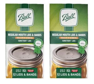 regular mouth, 12 lids with bands per pack - (2 pack) - ball regular mouth lids and bands - canning lids and bands regular mouth for ball, and kerr mason jars + m.e.m rubber jar opener included