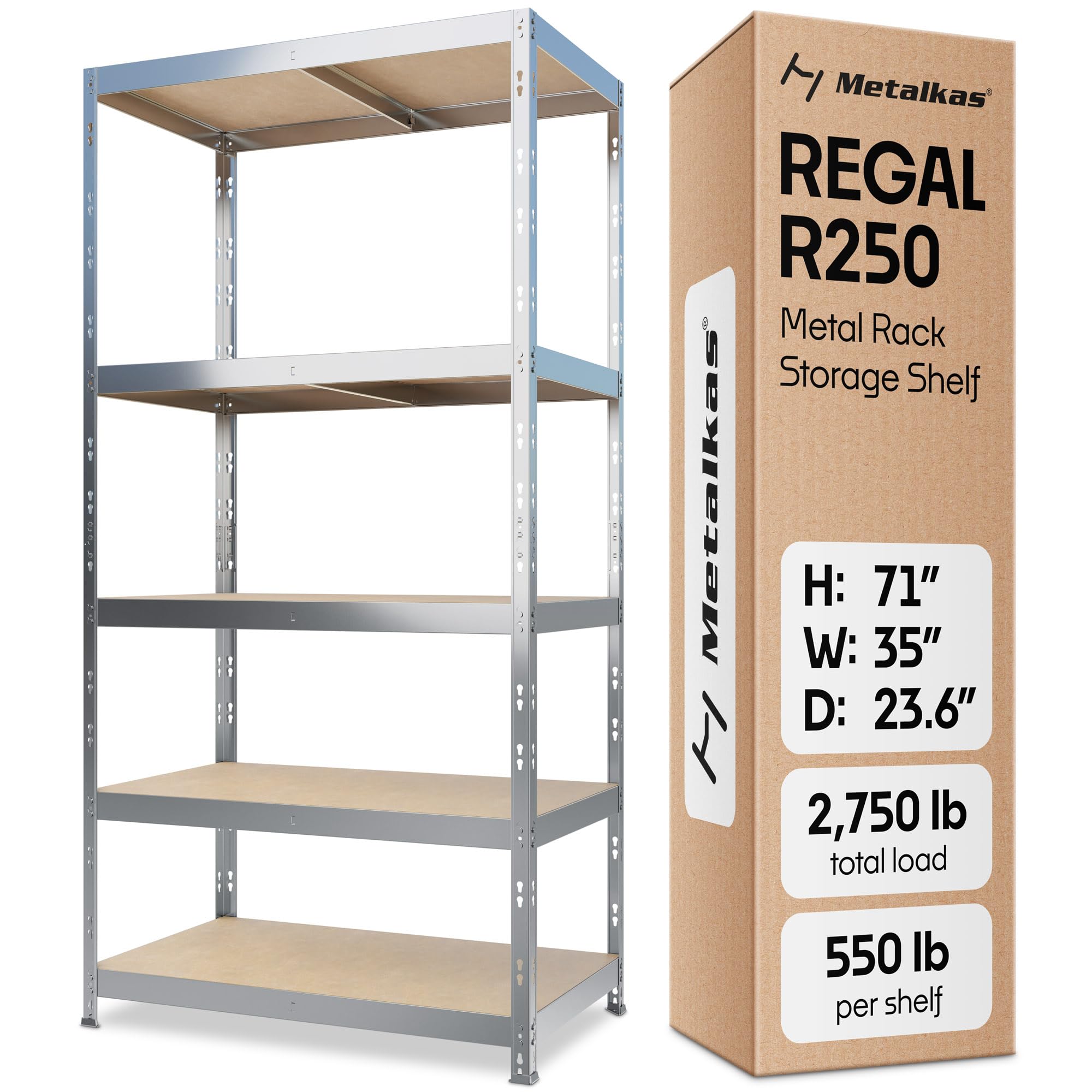 Metalkas Storage Shelves: 5 Storage Shelves Heavy Duty w/ 2,750 lb Total Load Capacity, 550 per Storage Shelf, 71x35x24 Perfect Solution for Your Storage Needs, Adjustable Shelving Unit