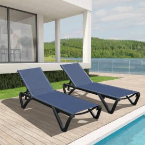 domi pool lounge chairs set of 2, aluminum patio chaise lounge with wheels, 5 position adjustable, all weather outdoor lounge chairs for beach, yard, balcony, poolside, navy blue