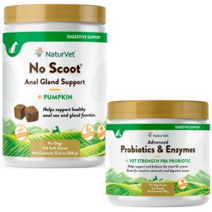 naturvet – advanced probiotics & enzymes|supports and balances pets with sensitive stomachs & digestive issues 8 oz & no scoot for dogs - 120 soft chews - supports healthy anal gland & bowel function