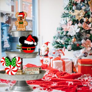 3pcs Mouse Christmas Table Decorations Double-Printed Tiered Tray Sign Xmas Wooden Decor Cute Themed Christmas Home Table Decorations Wood Sign for Winter Holiday Party Supplies