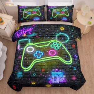 MWMWMW Gamer Comforter Sets for Boys, Twin Boys Bedding Set, 5 Piece Bed in a Bag Twin Boys, Teen Boy Comforter Set, Gamer Bedding Set with Flat Sheet, Fitted Sheet