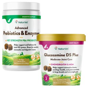 naturvet – glucosamine ds plus - level 2 moderate care – supports healthy hip & joint function – 70 soft chews & advanced probiotics and enzymes supplement, plus vet strength probiotic 70 soft chews