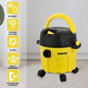 SIPPON Wet-Dry Vacuum, 3-in-1 Portable Shop Vacuum Cleaner with 2 Peak HP Power Suction, Lightweight Wet Dry Vacuum with Blower & Wall Mount Design for Car, Pet Hair, Hard Floor