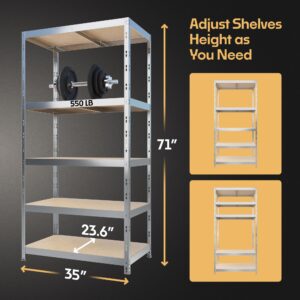 Metalkas Storage Shelves: 5 Storage Shelves Heavy Duty w/ 2,750 lb Total Load Capacity, 550 per Storage Shelf, 71x35x24 Perfect Solution for Your Storage Needs, Adjustable Shelving Unit