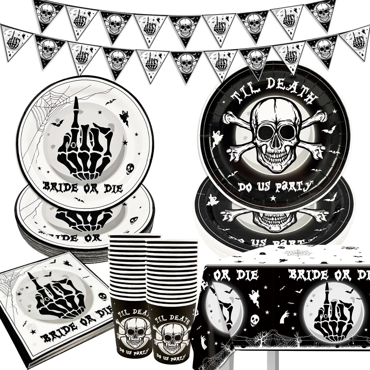 Bride or Die Bachelorette Party Decorations Til Death Do Us Party Bachelorette Plates Napkins Cups and Tablecloth for Bridal Shower Engagement Wedding