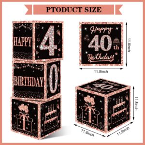 Eiurteao 3pcs 40th Birthday Decorations Boxes for Women, Rose Gold Happy 40 Birthday Balloons Boxes Party Supplies, Forty Bday Theme Cardboard Box Decor