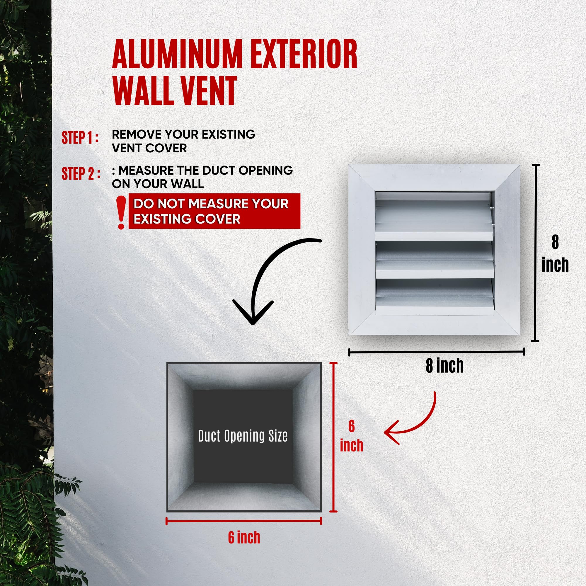 Fits 6x6 Wall Opening Anodized Aluminum Exterior Wall Vent by Handua | Gable Shed for Crawlspace, Outdoor, Doors, Attic | Weatherproof, Rain&Rust Proof, Water Resistant Grille Overall: 8"W X 8"H