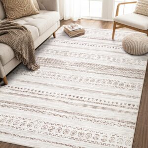 Area Rug Living Room Rugs - 5x7 Washable Boho Farmhouse Bohemian Neutral Large Rug Moroccan Geometric Soft No Slip Indoor Rug Thin Floor Carpet for Bedroom Under Dining Table Home Office - Brown