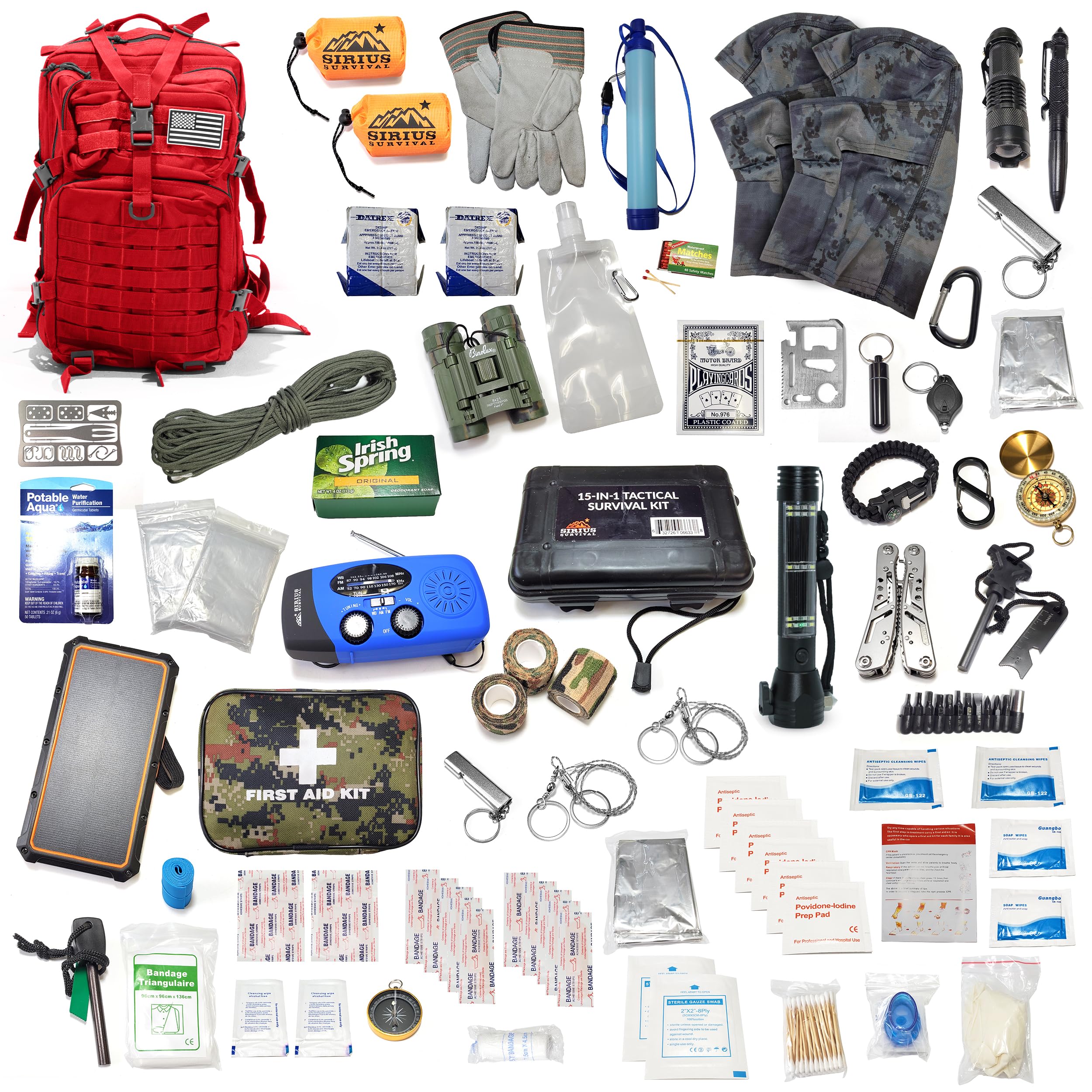 Sirius: Pre-Packed Bug Out Bag - 72 Hour Kit for 2 People - Bugout Backpack Survival Kit - Premium 50L Go Bag Tactical Backpack - Essential Bug Out Gear - Upgraded Survival Backpack (Red)