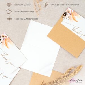 Anna Marie Collections 100 Pack Thank You Cards with Envelopes, Bulk, Boho Floral Design – Bridal Shower, Wedding, Small Business, Baby, Birthday, Graduation – All Occasions, Blank, 4x6