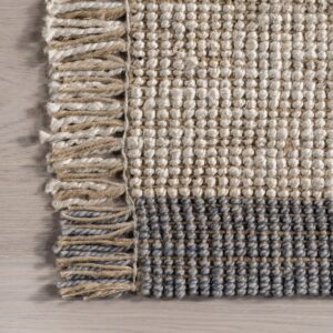 nuLOOM Amina Striped 8x10 Jute Area Rug for Dining Room Rug Neutral Rug Living Room Rug, Beige/Gray