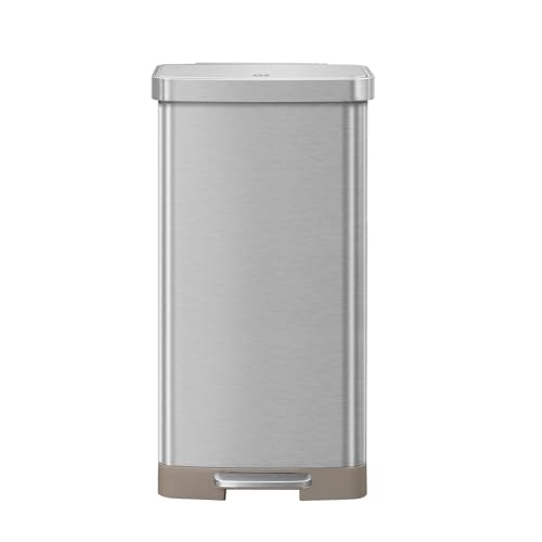 EKO Hudson Matte Stainless 75 Liter/20 Gallon Step Trash Can with Rear Trash Bag Storage Compartment