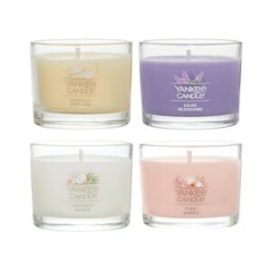 yankee candle signature votive mini candle jar, sweet serenity variety pack, natural soy wax blend candle with natural fiber wick, 1.3 oz glass jar (pack of 4)