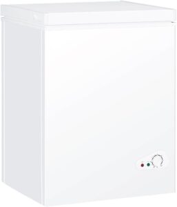 fcicarn compact chest freezer, 3.5 cu.ft. deep freezer with adjustable clear bins, manual temperature dial, white