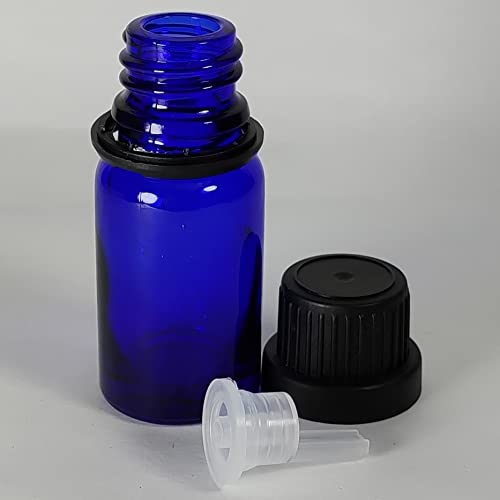 PIPIBA 48Pack 1/3oz (10ml) Essential Oil Dropper Glass Bottle. Refillable Sample Bottles Vials With Orifice Reducer Dropper And Cap For Perfume And Aromatherapy Oils (Blue)