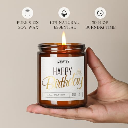 AOOVOO Vanilla Cream Odor Eliminating Highly Fragranced Candle - Eliminates 95% of Pet, Smoke, Food, and Other Smells Quickly, Happy Birthday Soy Candle, 9 oz Up to 50 Hours Burn time