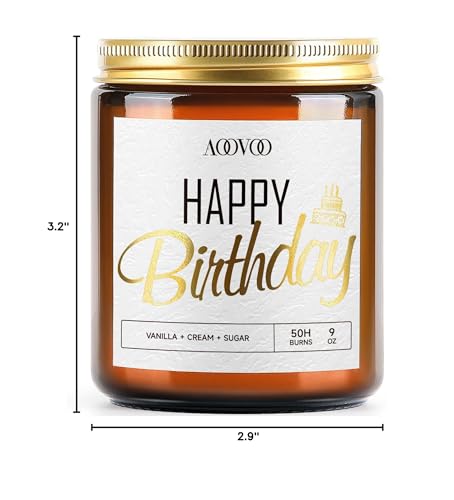 AOOVOO Vanilla Cream Odor Eliminating Highly Fragranced Candle - Eliminates 95% of Pet, Smoke, Food, and Other Smells Quickly, Happy Birthday Soy Candle, 9 oz Up to 50 Hours Burn time