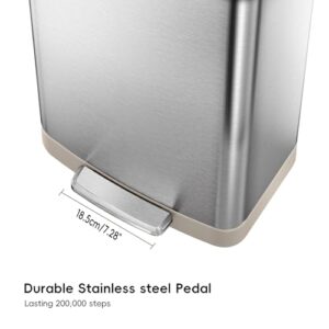 EKO Hudson Matte Stainless 75 Liter/20 Gallon Step Trash Can with Rear Trash Bag Storage Compartment