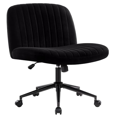 IWMH Armless Wide Seat Office Chair, Criss Cross Legged Desk Chair with Wheels, Height Adjustable Computer Task Chair,Wide Seat Swivel Vanity Chair for Home,Office,Bedroom, Make Up, Small Space,Black