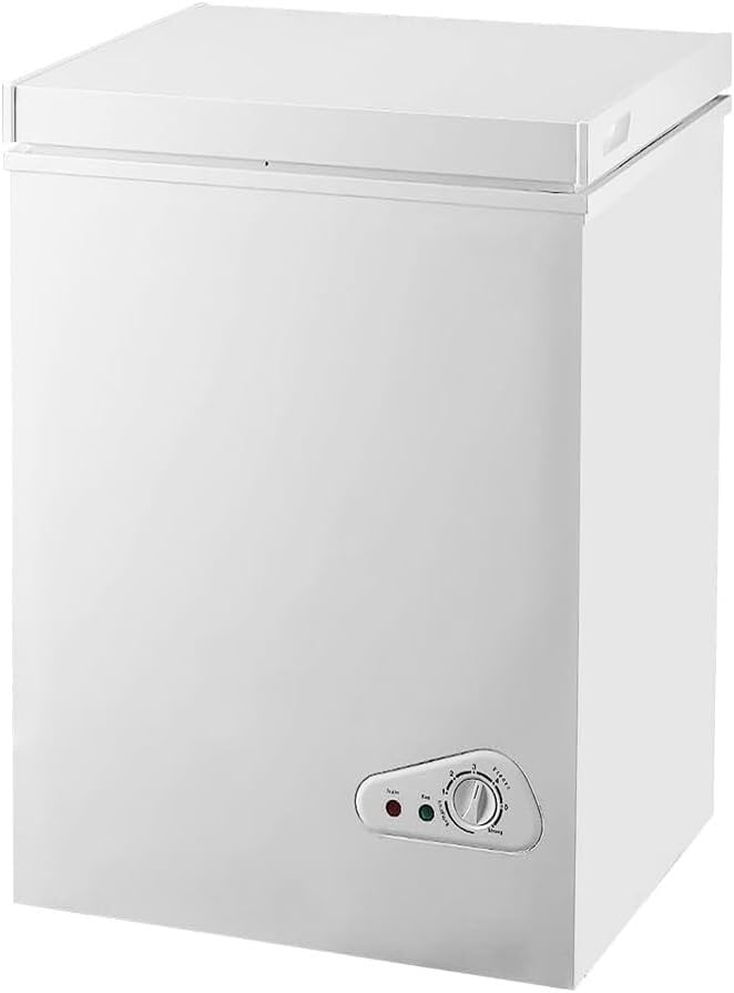 Fcicarn Compact Chest Freezer, 3.5 Cu.Ft. Deep Freezer with Dividers and Basket, Manual Temperature Control, for Home Use, White