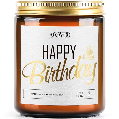 AOOVOO Vanilla Cream Odor Eliminating Highly Fragranced Candle - Eliminates 95% of Pet, Smoke, Food, and Other Smells Quickly, Happy Birthday Soy Candle, 9 oz Up to 50 Hours Burn time