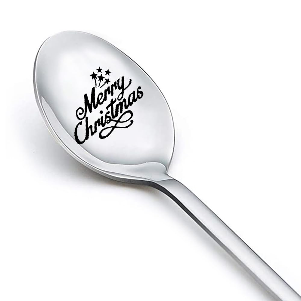 Christmas Gifts for Women Men Friends Xmas Gifts for Mom Dad Christmas Presents for Girls Boys Merry Christmas Spoon Engraved Coffee Tea Spoons Gift Ideas for Daughter Son