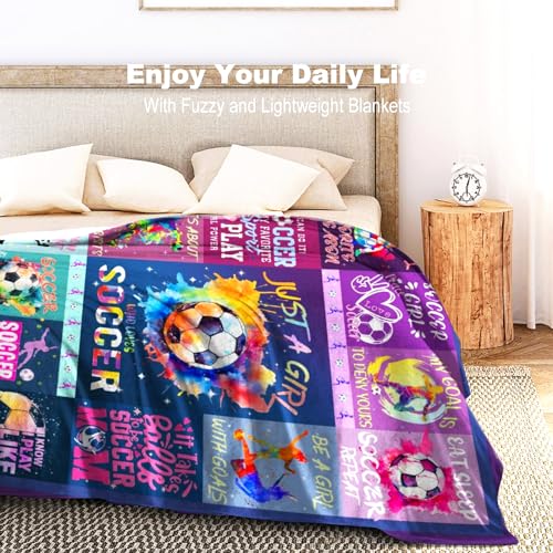 Soccer Girls Blanket,Soft Cozy Flannel Soccer Gifts for Girls,Soccer Blankets and Throws Bed Sofa Christmas Birthday Gifts for Soccer Lovers Soccer Team 50"x40"