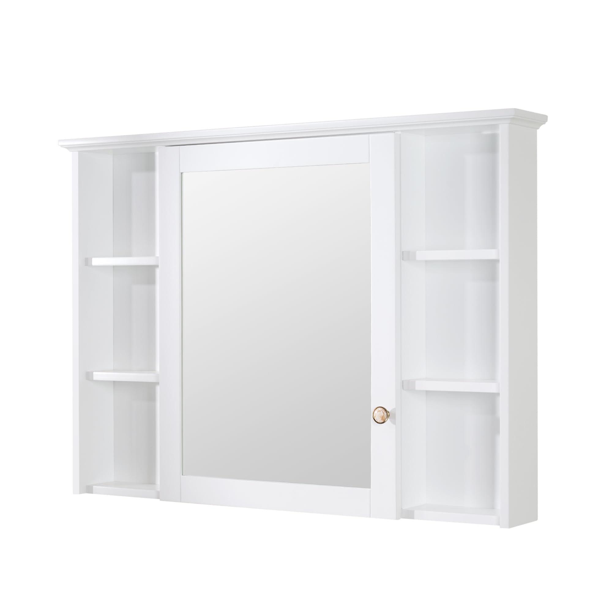 WELLFOR 42"x 30" Bathroom Medicine Cabinet with Mirror, Wall Mounted Storage Cabinet for Bathroom, Mirror Cabinet with Open/Built-in Shelves and Single Door, Bathroom Wall Cabinet with Mirror, White