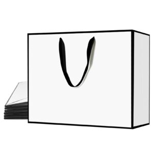 xloey white and black gift bags,6pcs 17"x5.5"x12.6" large gift bags with handles,kraft paper shopping bags with ribbon handles,gift wrap bags for wedding,birthday,christmas,anniversary