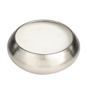 Deco 79 Metal Decorative Candle Sweet Bamboo Scented Wide Dome Shaped 60 oz 4 Wick Aromatherapy Candle with White Wax, Wax Aromatherapy Candle 9" x 9" x 3", Silver