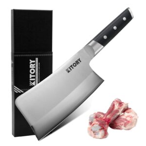 large hanlde meat cleaver - 7 inch kitchen bone chopper,german high carbon stainless steel chopping knife with ergonomic wodden handle - for home kitchen and restaurant - 2024 gifts box