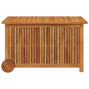 REWIS Patio Storage Box with Wheels Outdoor Storage Bench Outdoor Storage Cabinet Deck Storage Box 35.4"x19.7"x22.8" Solid Wood Acacia