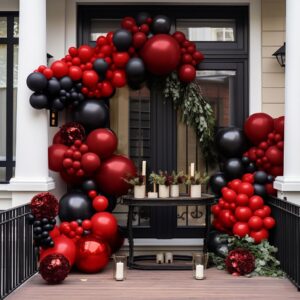 Black Red Balloon Garland Burgundy Black Balloons Premium Maroon Black Latex Balloon Ruby Red Black Balloon Arch for Halloween Vampire Christmas Birthday Wedding Prom Theme Party Decor