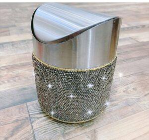 daofaith trash can wastebasket – garbage container bin waste basket crystal rhinestone bedazzled glitter deco vanity home office desk, perfect for vanity and small items -black