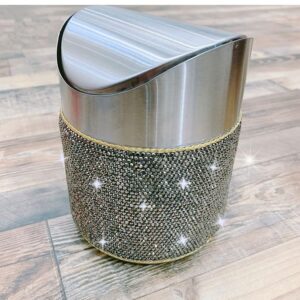 Daofaith Trash Can Wastebasket – Garbage Container Bin Waste Basket Crystal Rhinestone Bedazzled Glitter Deco Vanity Home Office Desk, Perfect for Vanity and Small Items -Black