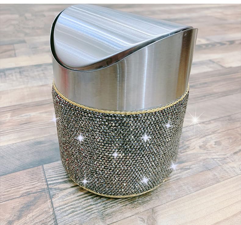 Daofaith Trash Can Wastebasket – Garbage Container Bin Waste Basket Crystal Rhinestone Bedazzled Glitter Deco Vanity Home Office Desk, Perfect for Vanity and Small Items -Black